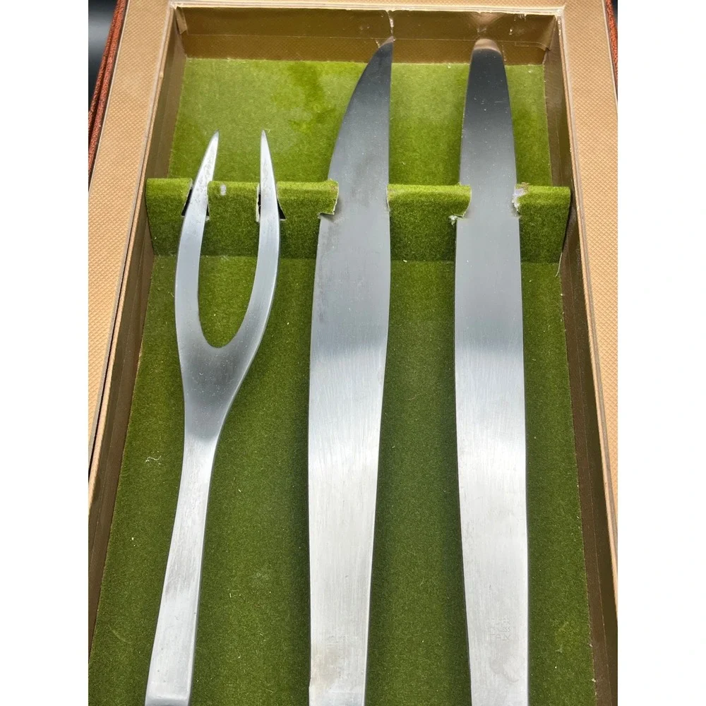 Vtg Kalmar Designs Italy Carving Knife Fork Set Stainless Steel Boxed‎ Set MCM